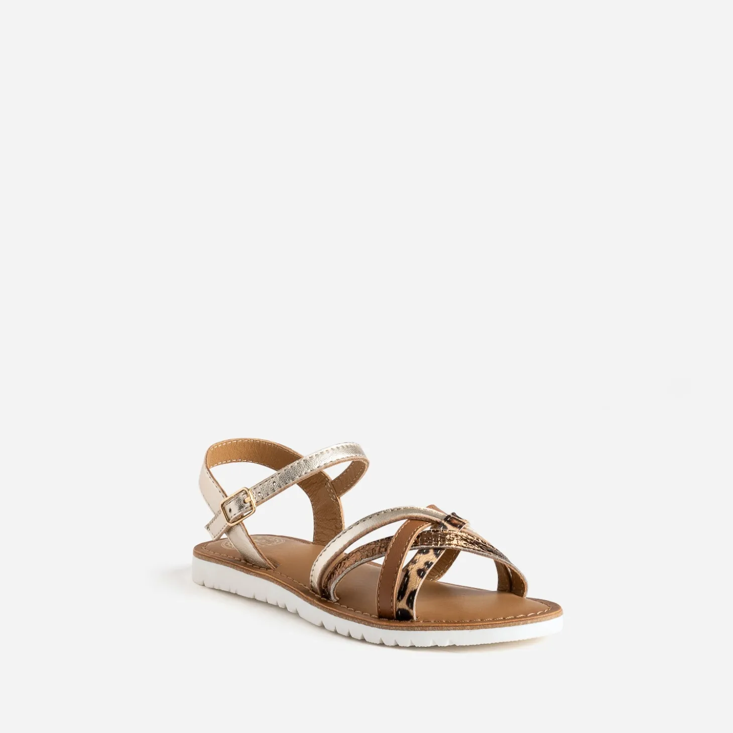 Sandale BUGGY dorée cuir et motif léopard