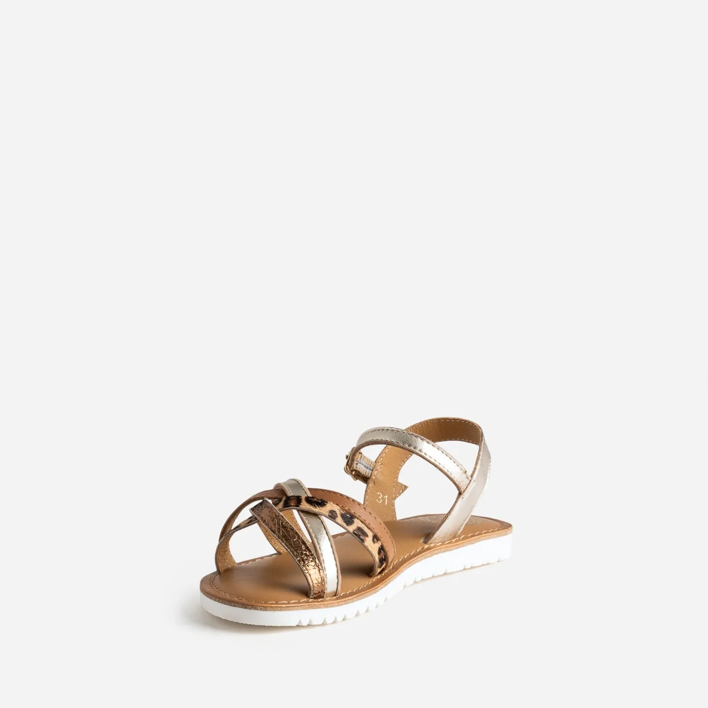 Sandale BUGGY dorée cuir et motif léopard