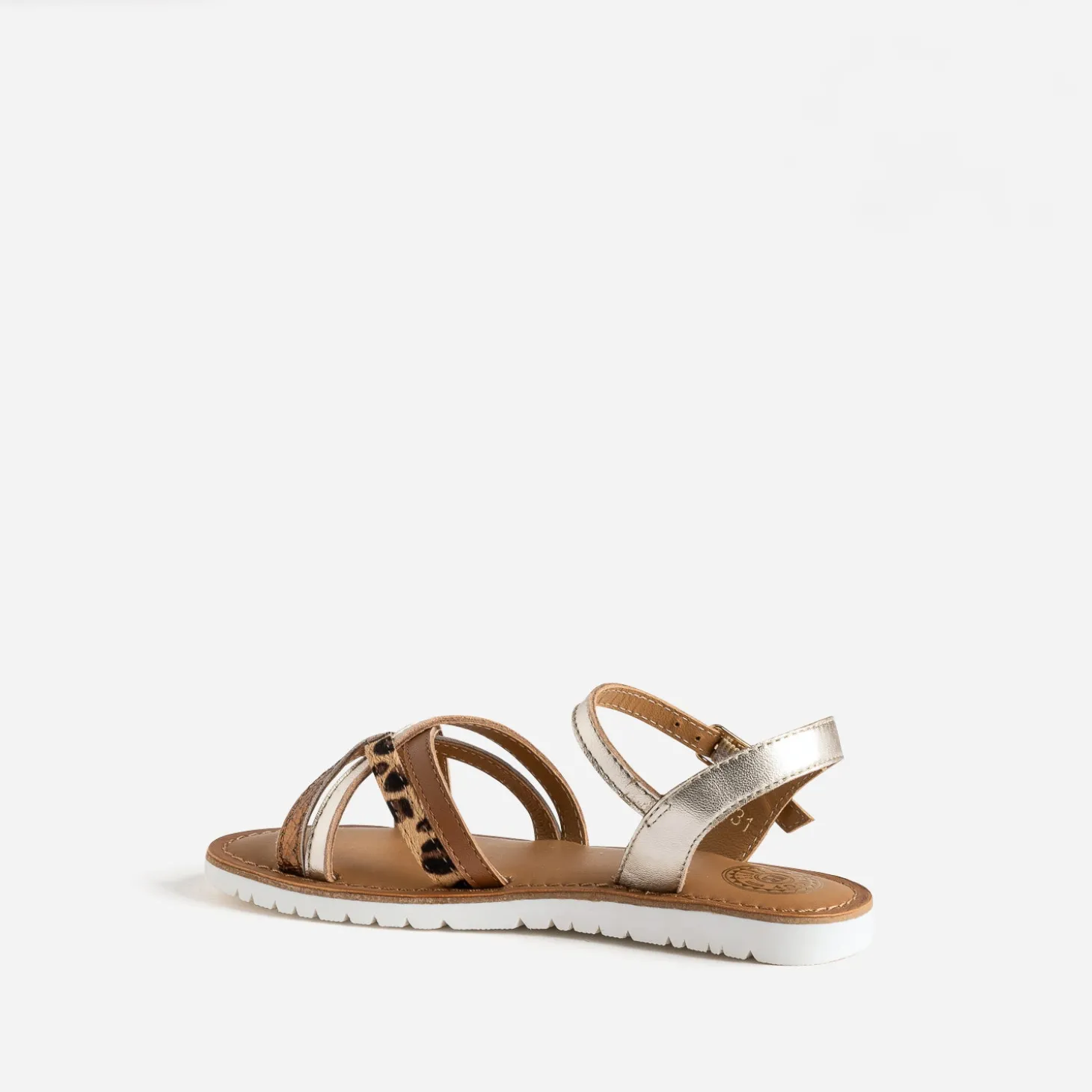 Sandale BUGGY dorée cuir et motif léopard