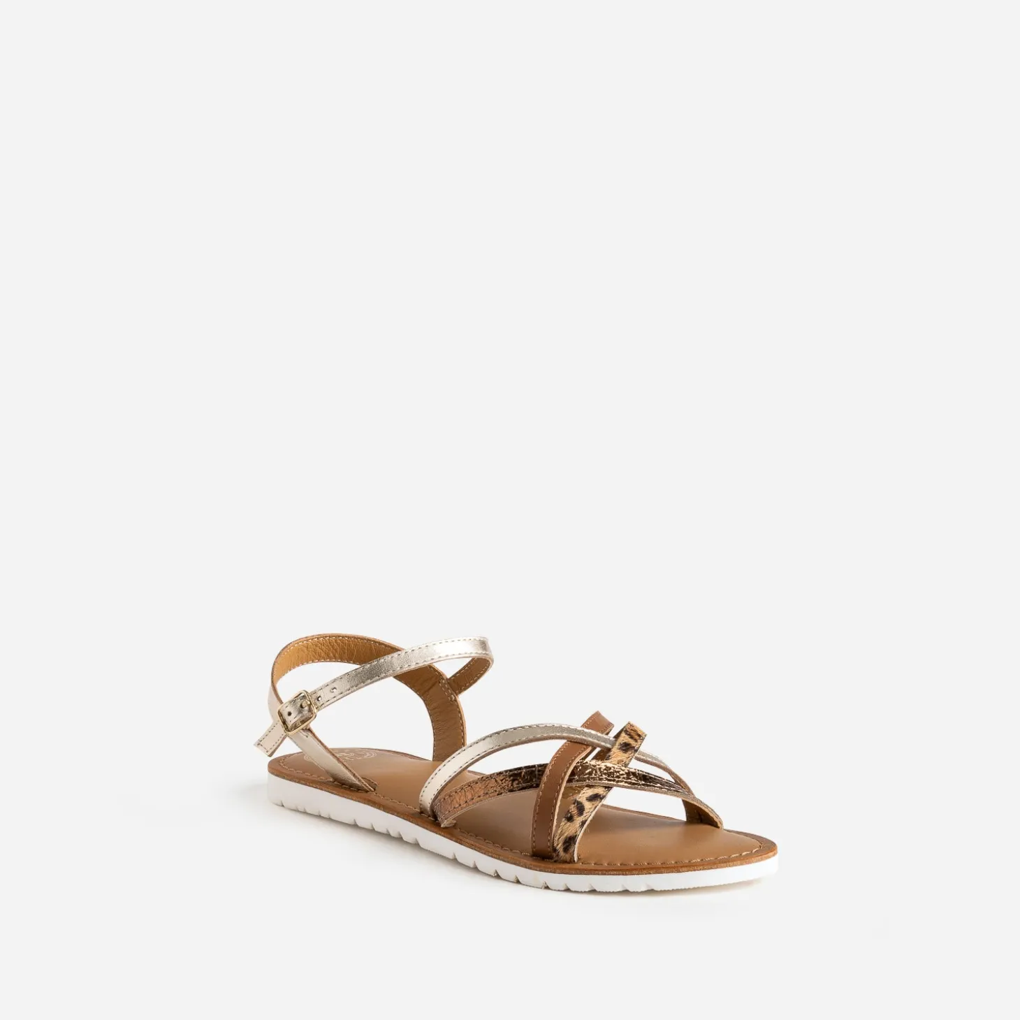 Sandale BUGGY dorée en cuir et motif léopard