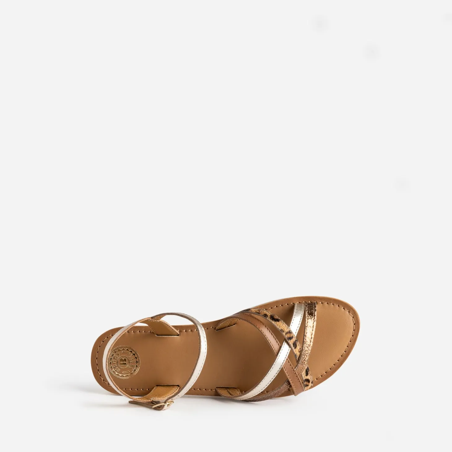 Sandale BUGGY dorée en cuir et motif léopard