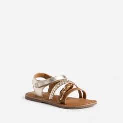 Sandale BUGGY dorée et camel en cuir