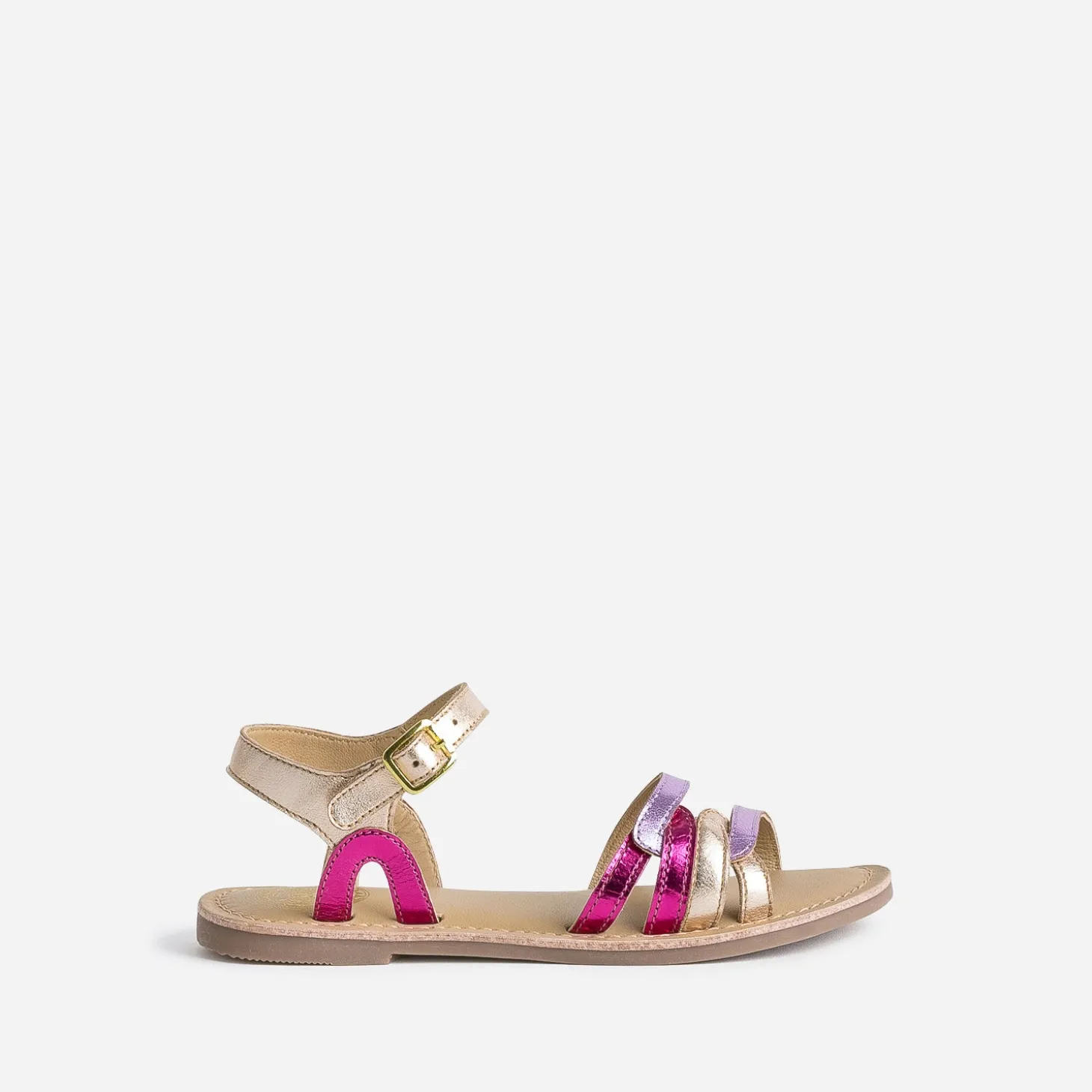 Sandale BUGGY en cuir rose métallisé