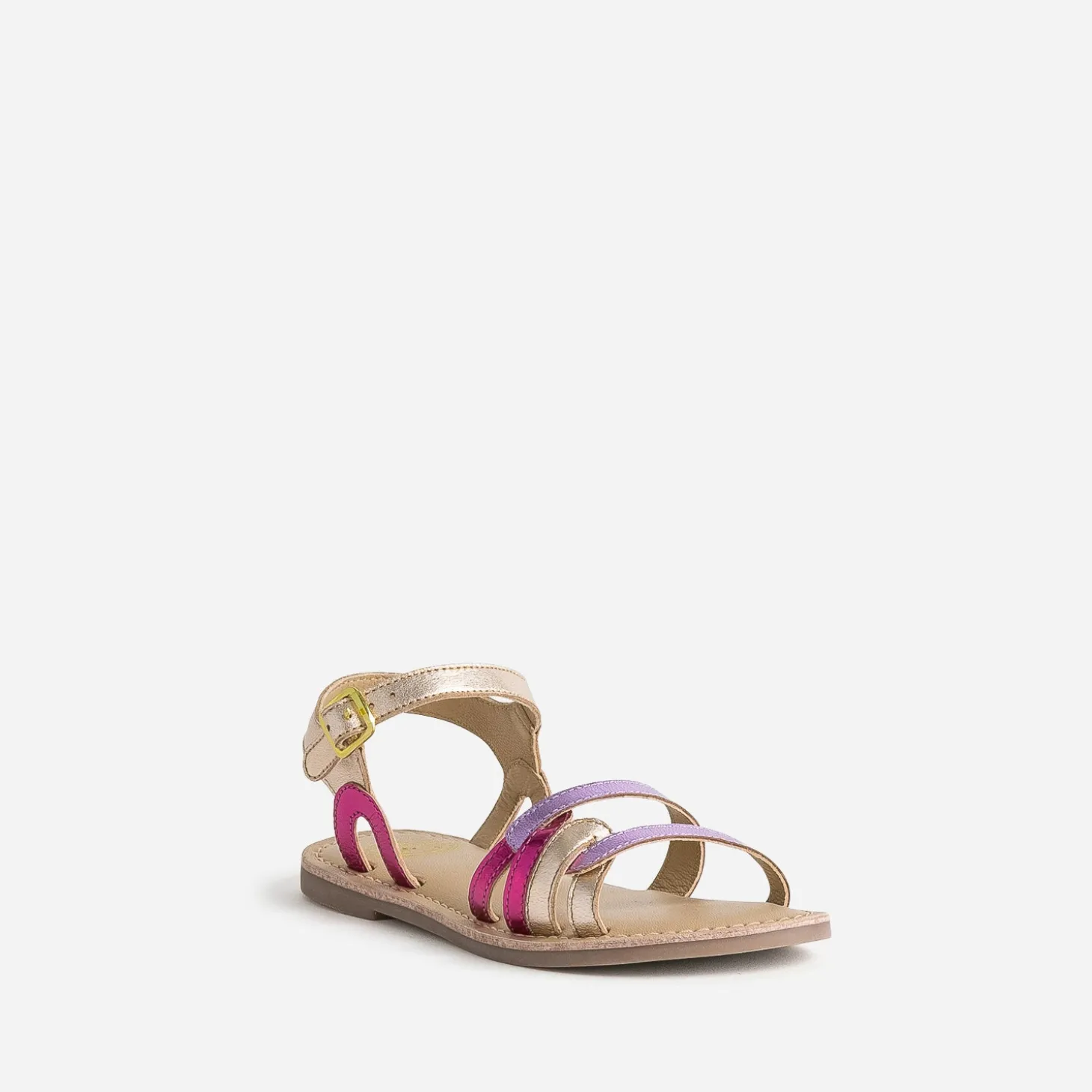 Sandale BUGGY en cuir rose métallisé