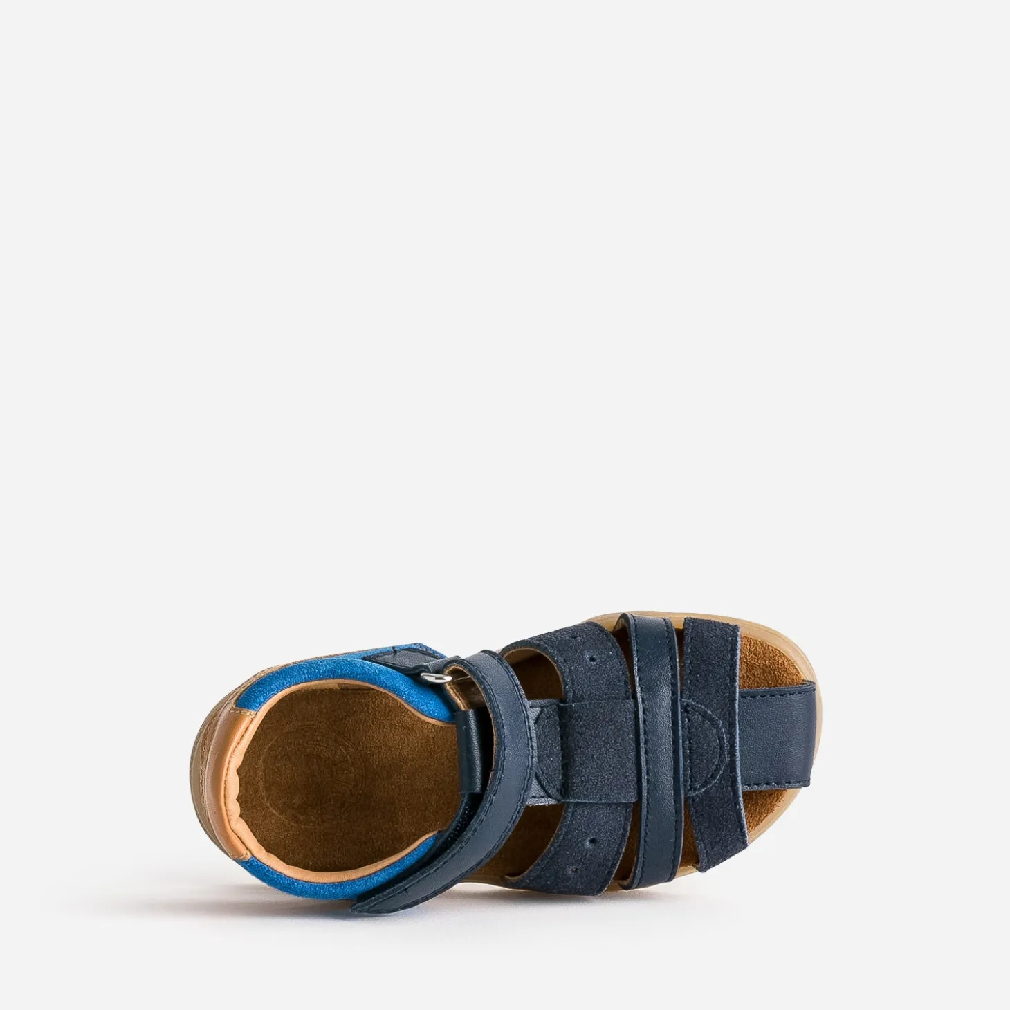 Sandale BUGGY marine, bleue, camel cuir