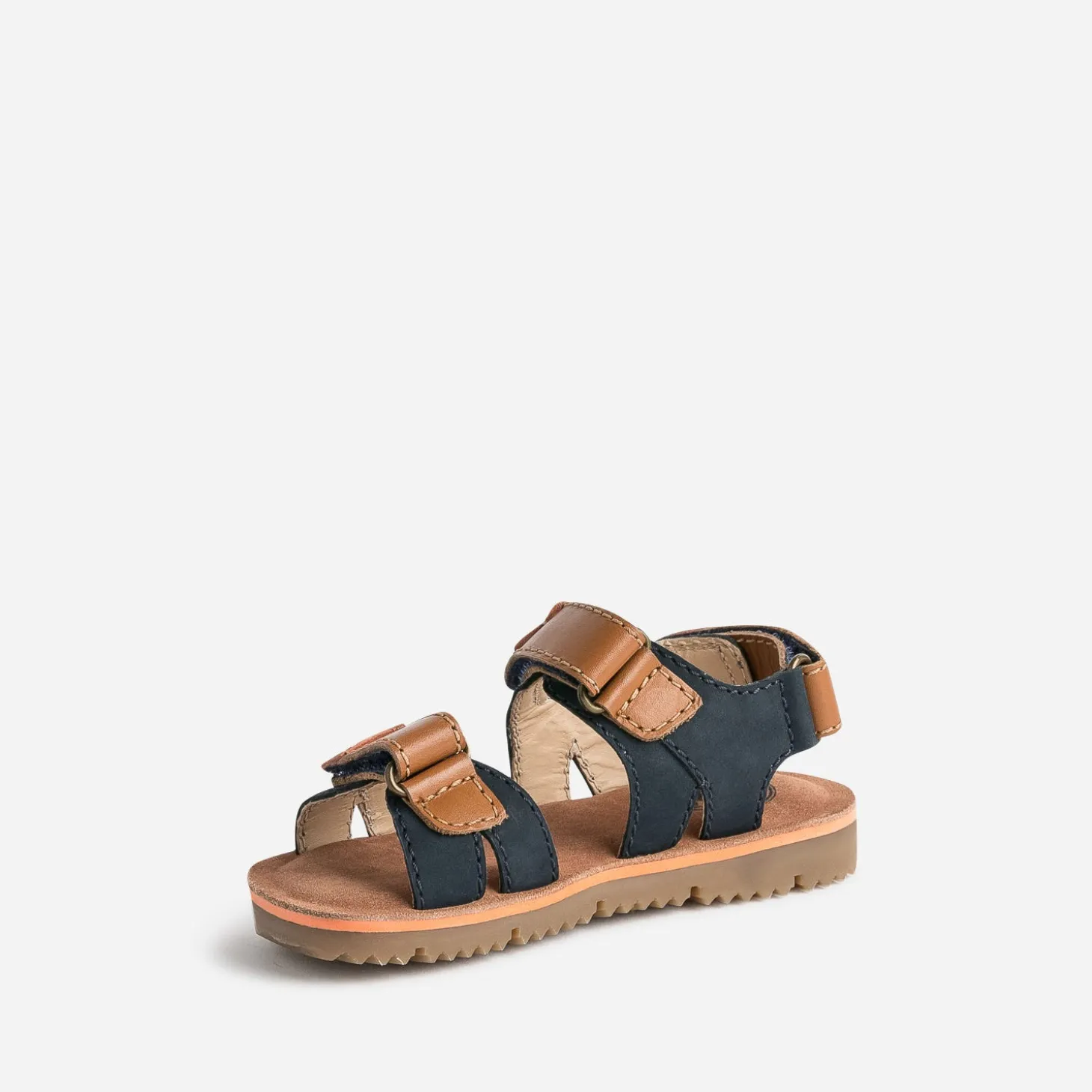Sandale BUGGY marine, marron et orange en cuir