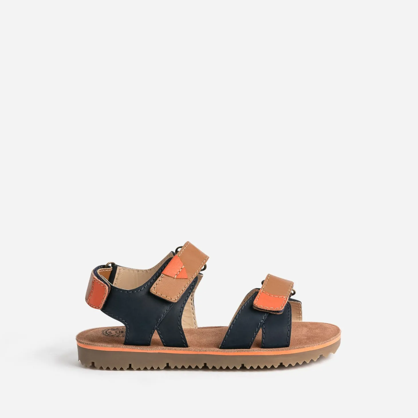 Sandale BUGGY marine, marron, orange en cuir