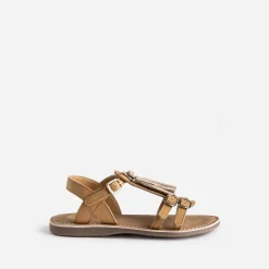 Sandale BUGGY marron cuir pampilles amovibles