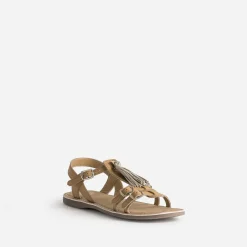 Sandale BUGGY marron cuir pampilles amovibles