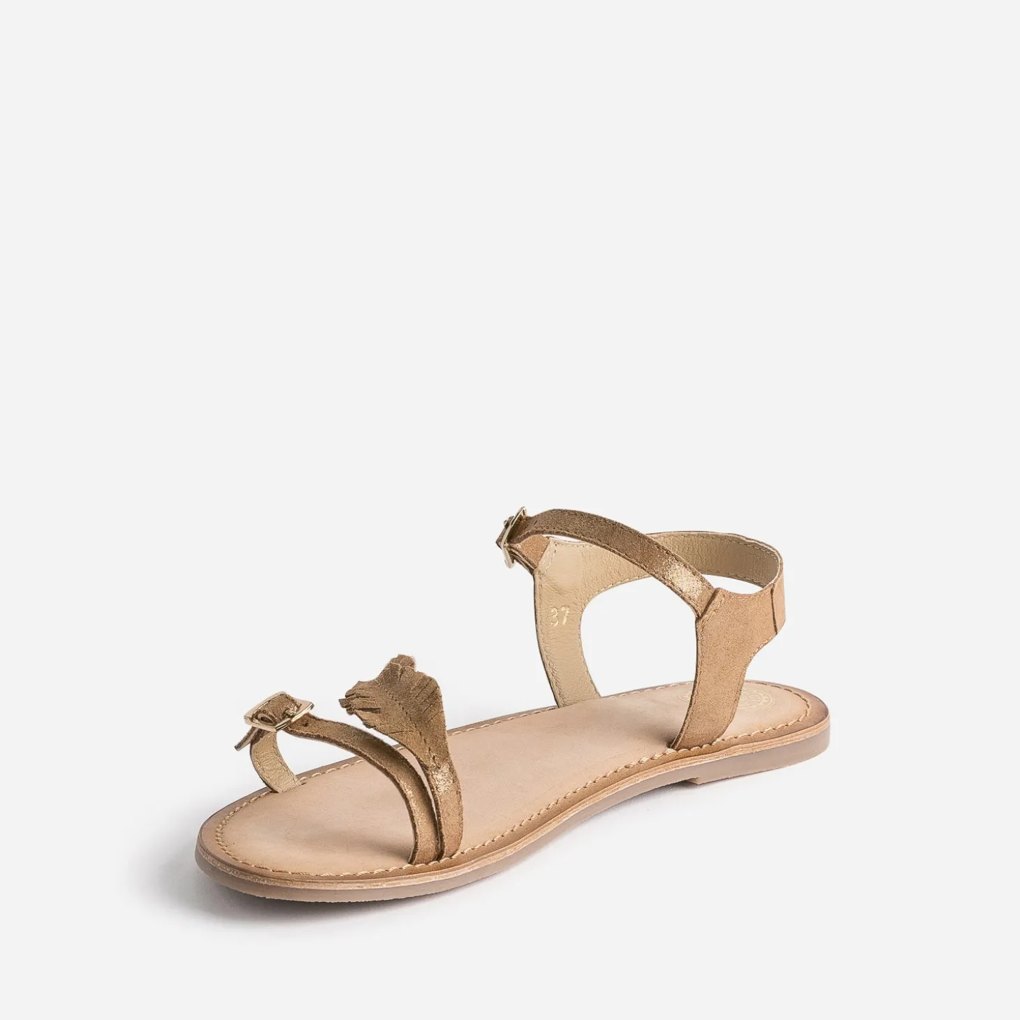 Sandale BUGGY marron en cuir velours avec feuilles