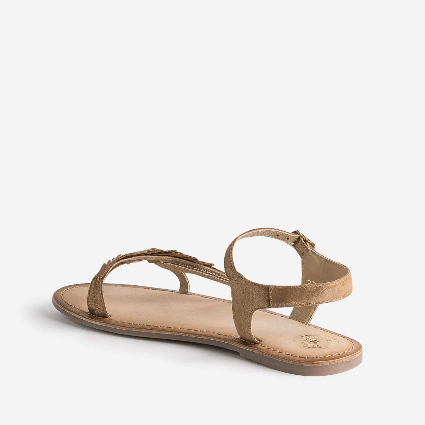 Sandale BUGGY marron en cuir velours avec feuilles