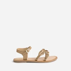 Sandale BUGGY marron en cuir velours avec feuilles