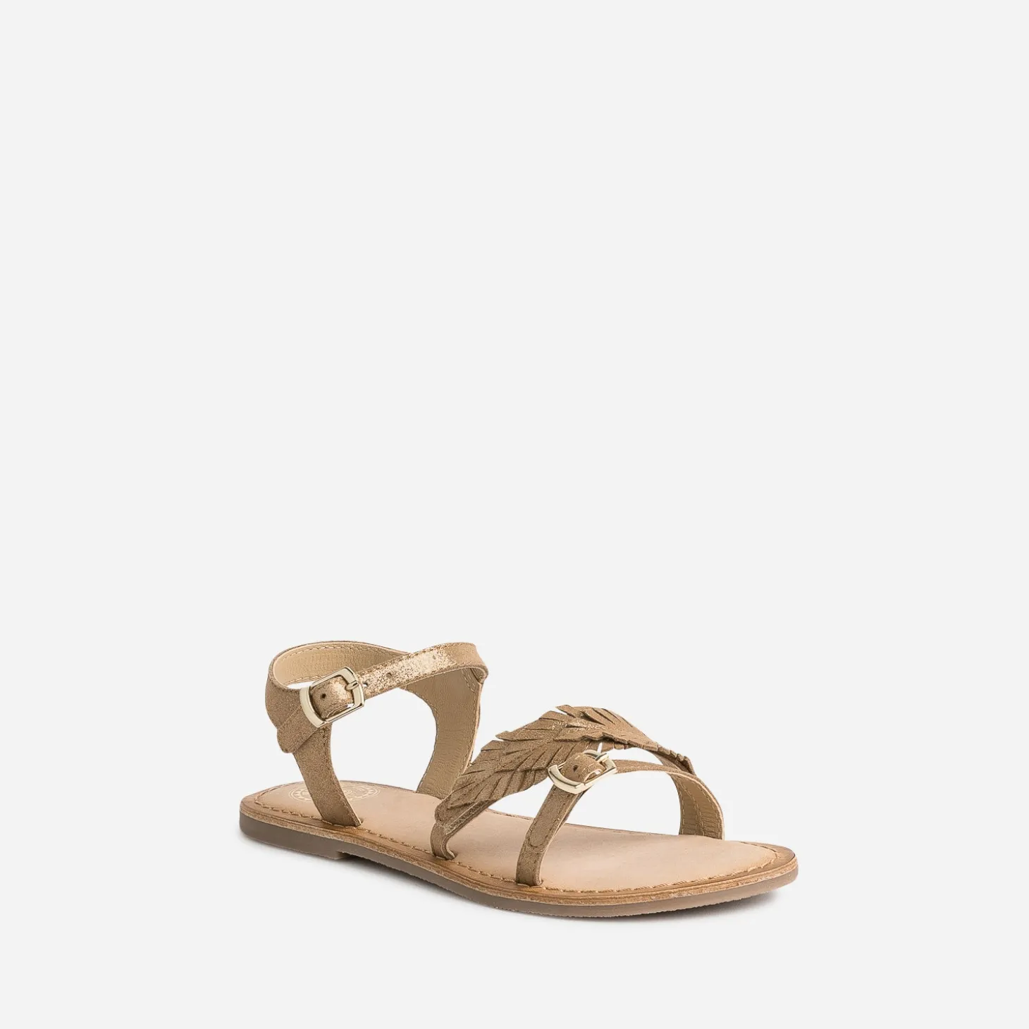 Sandale BUGGY marron en cuir velours avec feuilles