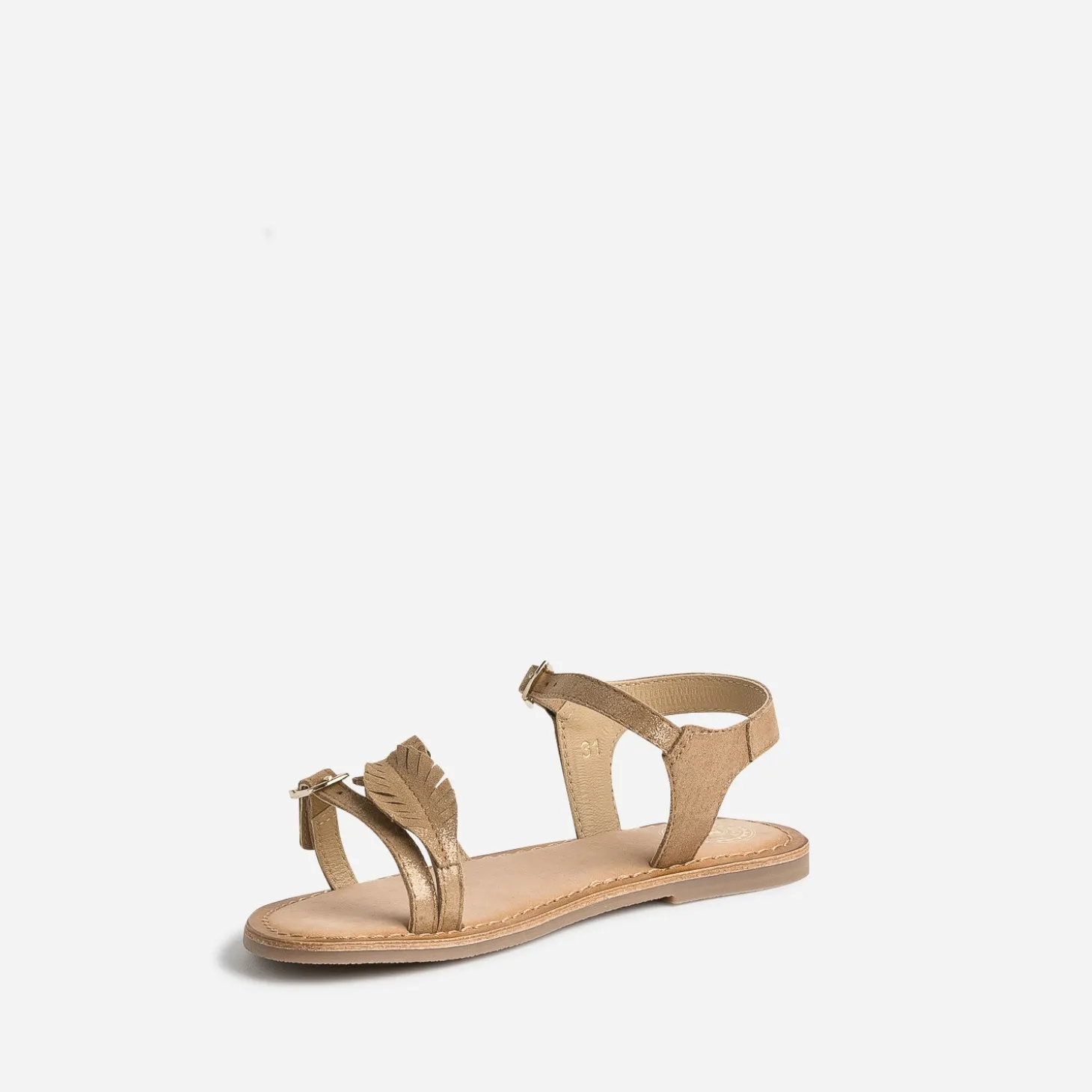 Sandale BUGGY marron en cuir velours avec feuilles