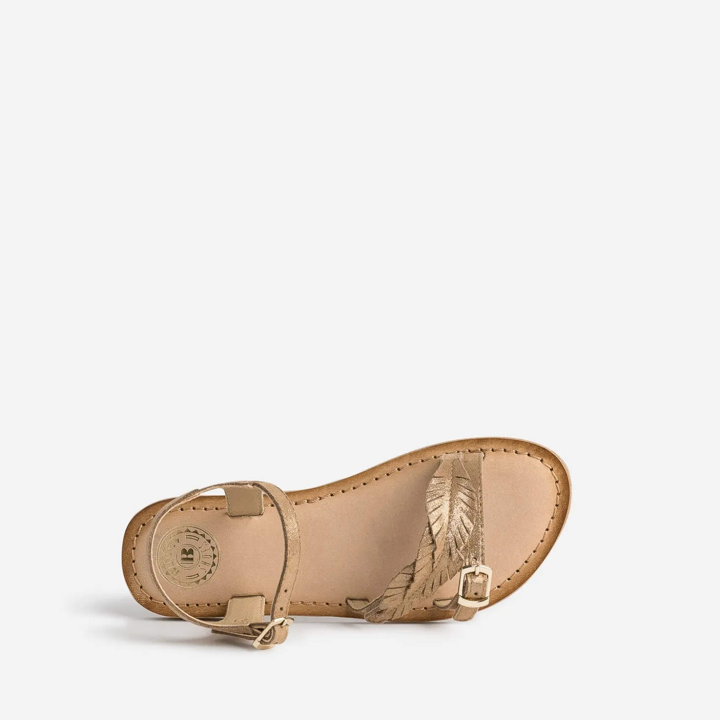 Sandale BUGGY marron en cuir velours avec feuilles