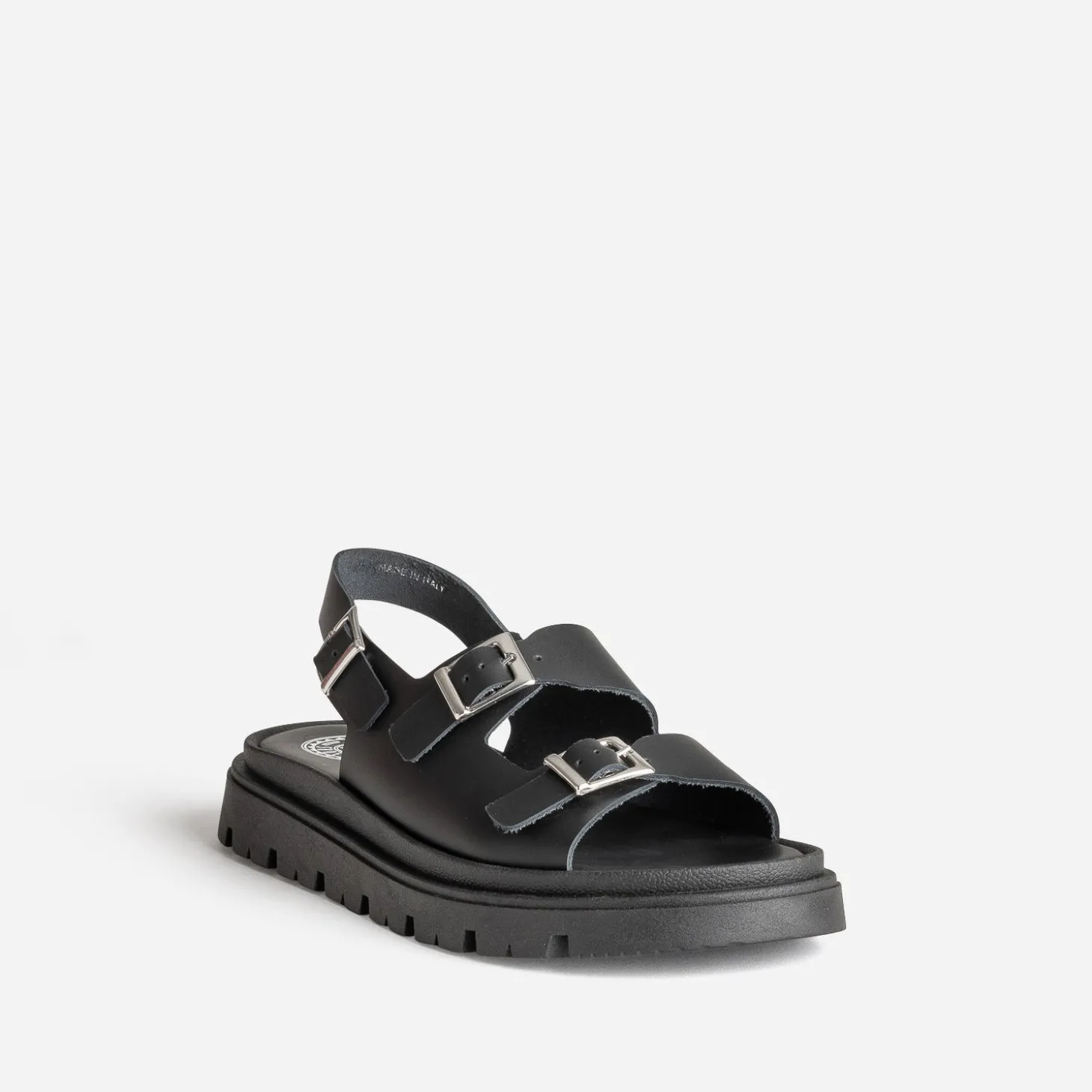 Sandale BUGGY noir cuir semelle crantée