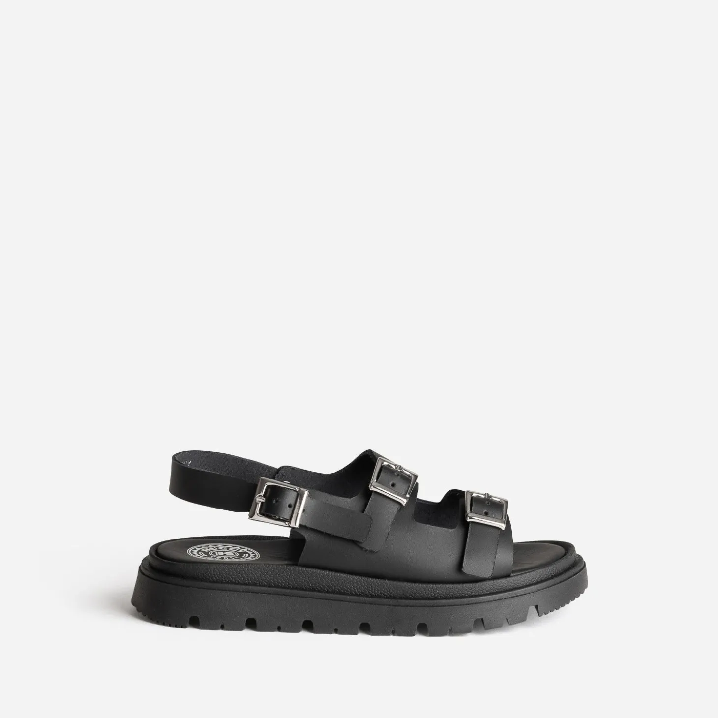 Sandale BUGGY noire cuir semelle crantée