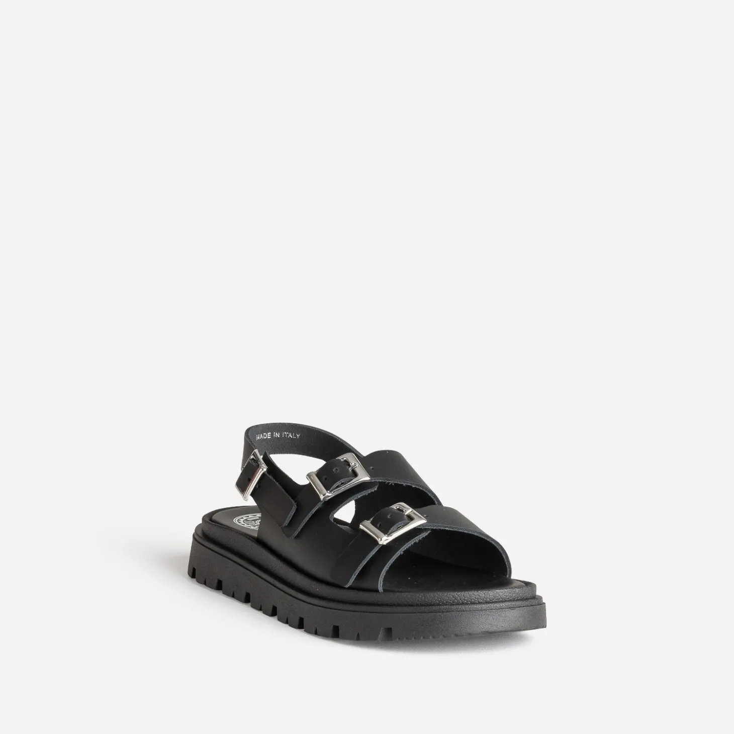 Sandale BUGGY noire cuir semelle crantée