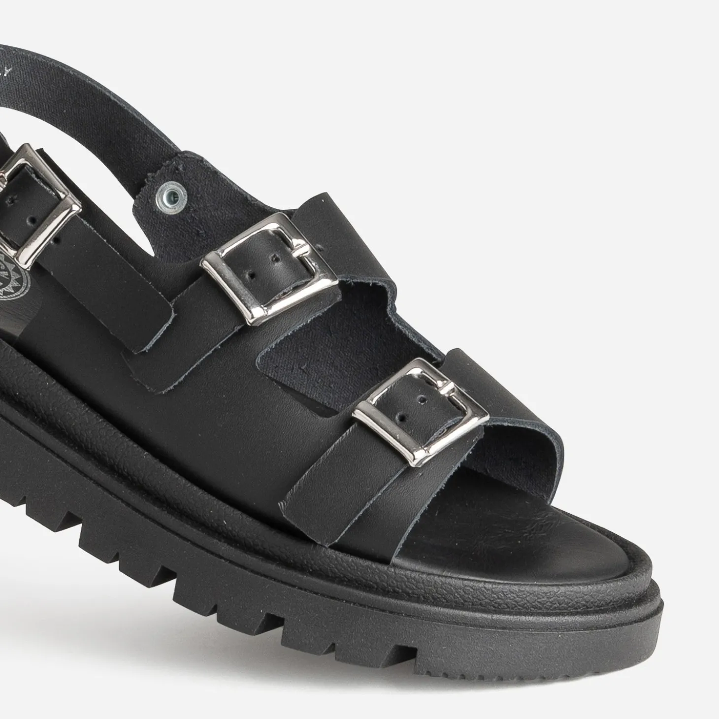 Sandale BUGGY noire cuir semelle crantée