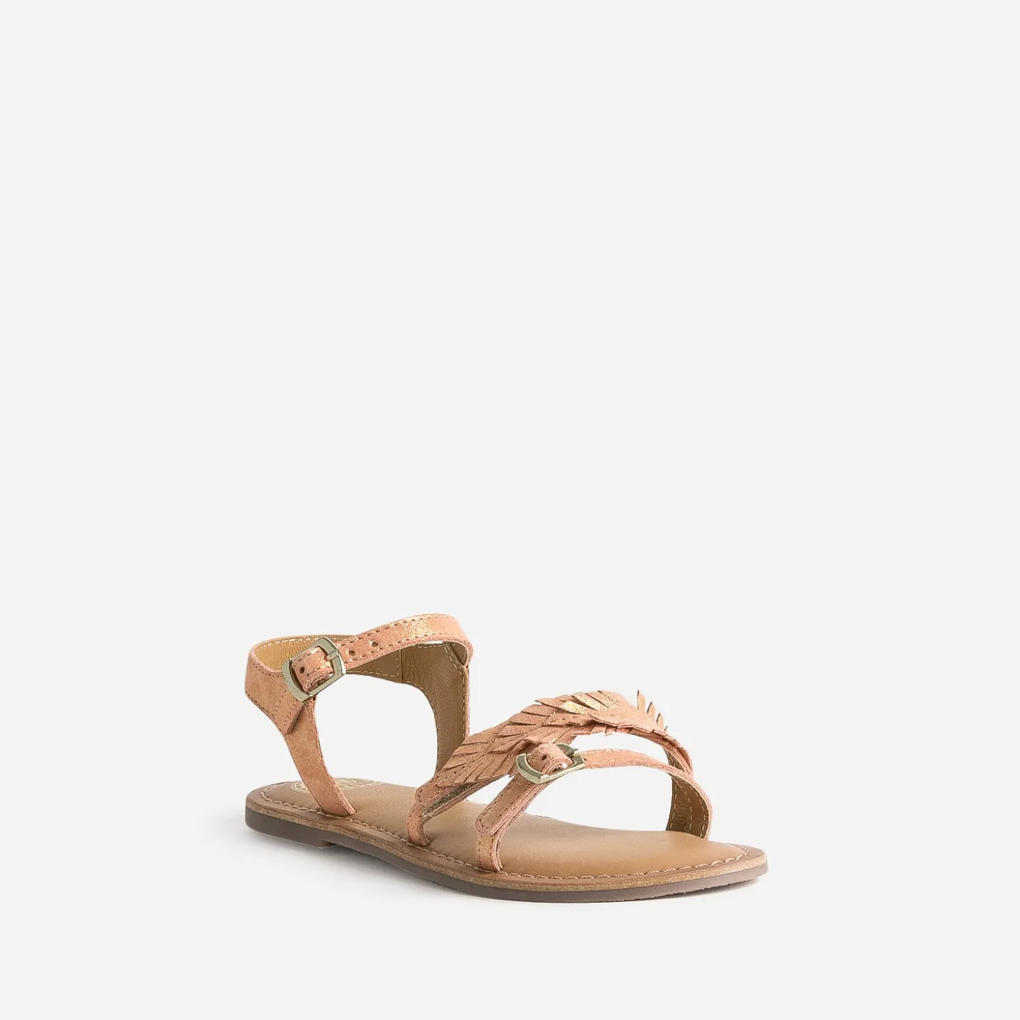 Sandale BUGGY orange cuir velours avec feuilles