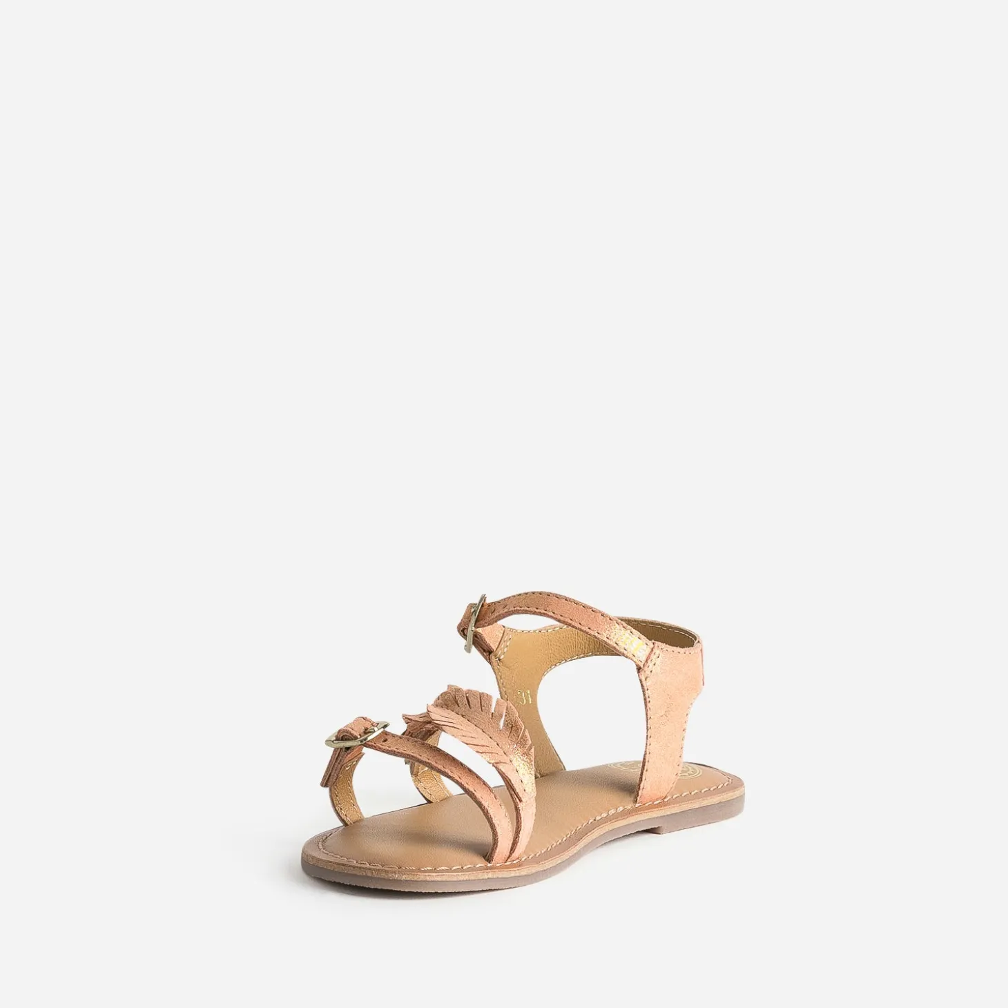 Sandale BUGGY orange cuir velours avec feuilles