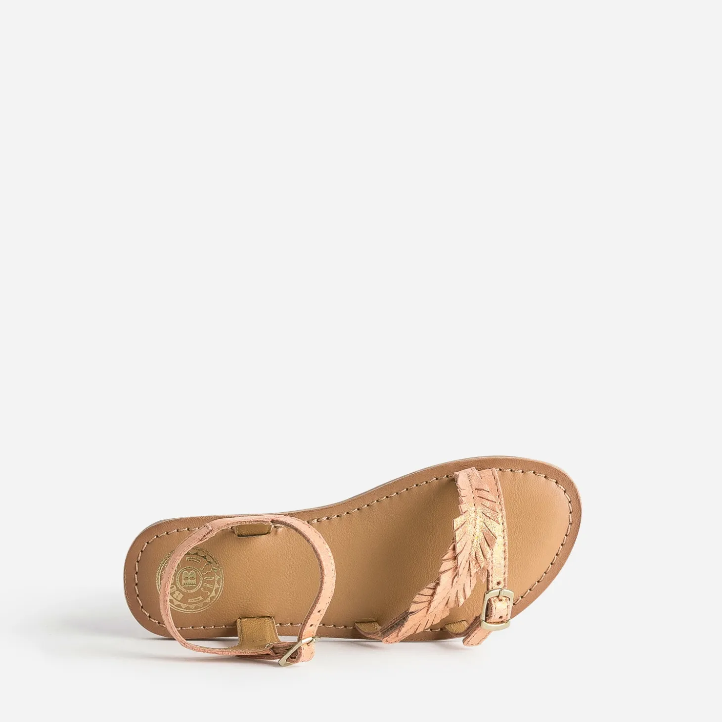 Sandale BUGGY orange cuir velours avec feuilles