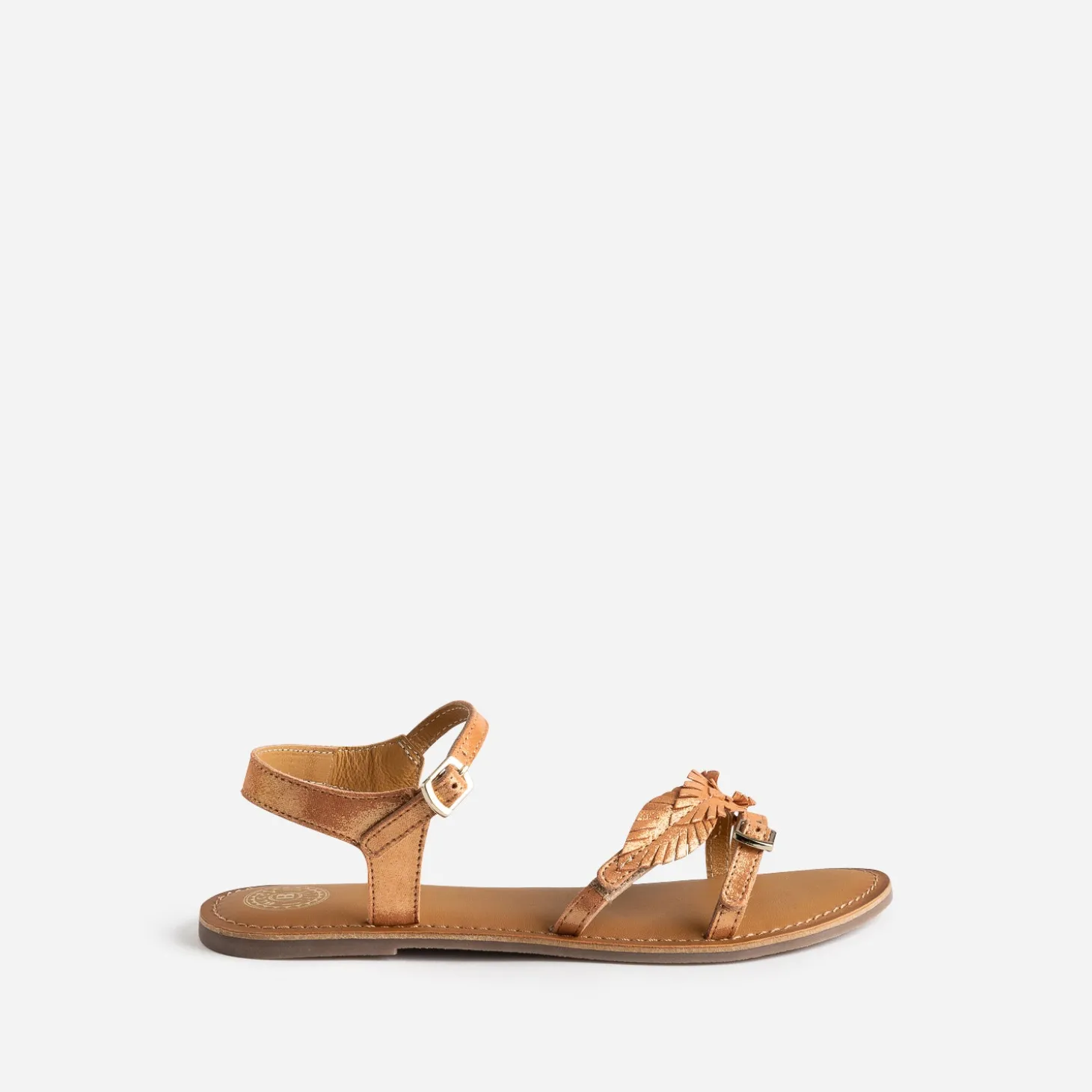 Sandale BUGGY orange en cuir velours avec feuilles