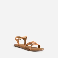 Sandale BUGGY orange en cuir velours avec feuilles