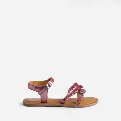 Sandale BUGGY rose cuir velours avec feuilles