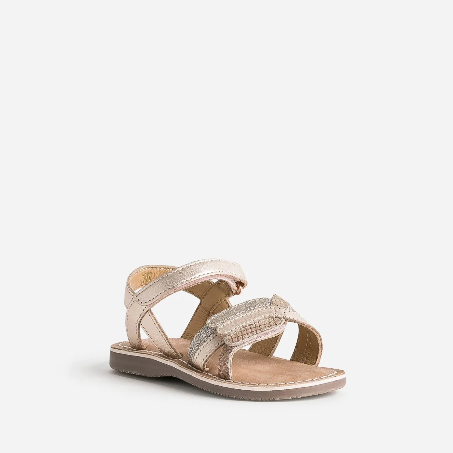 Sandale BUGGY rose cuivré cuir à scratchs