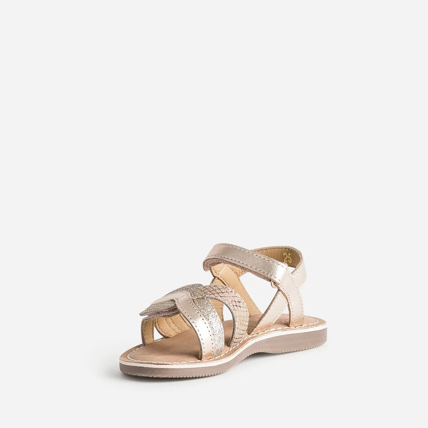 Sandale BUGGY rose cuivré cuir à scratchs