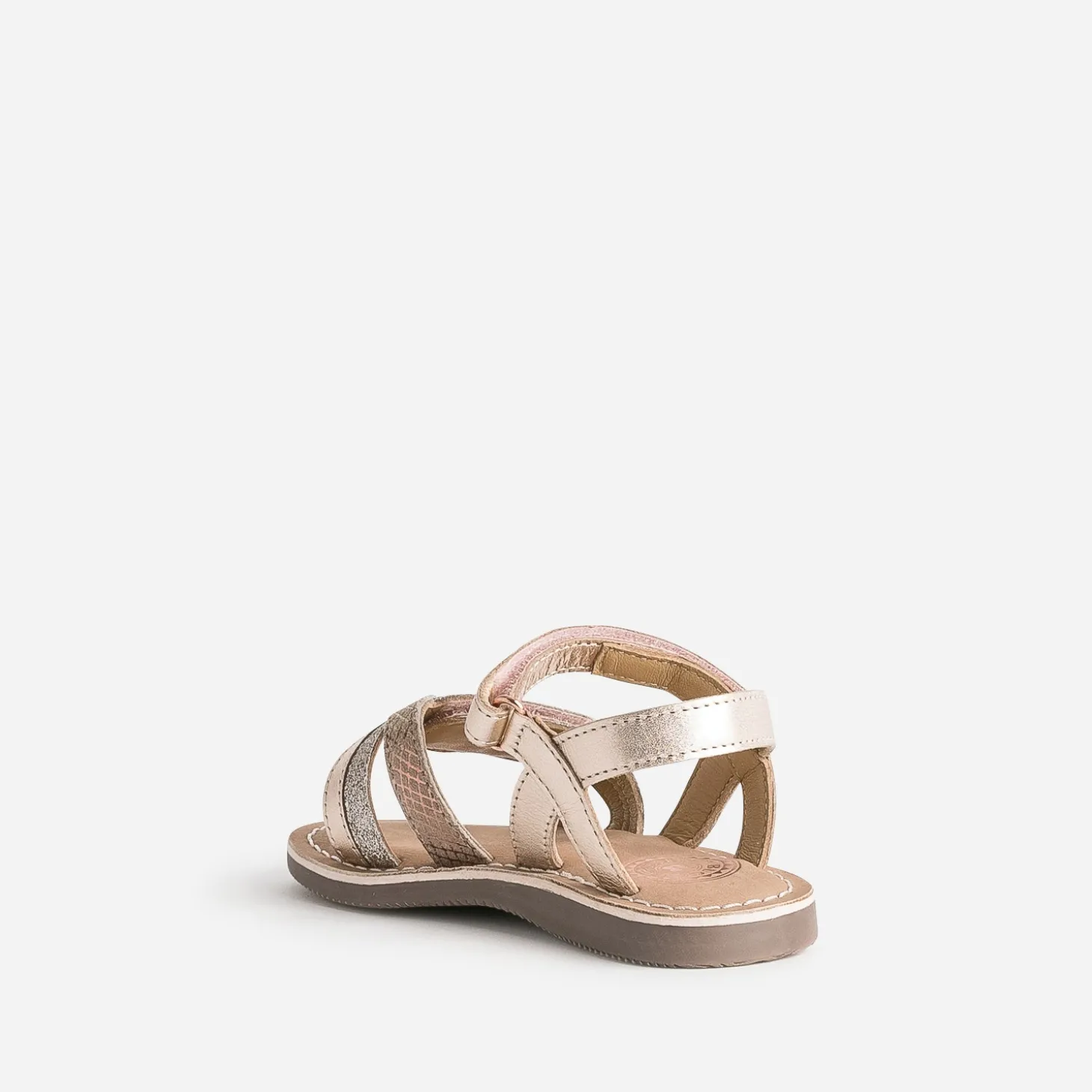Sandale BUGGY rose cuivré cuir à scratchs