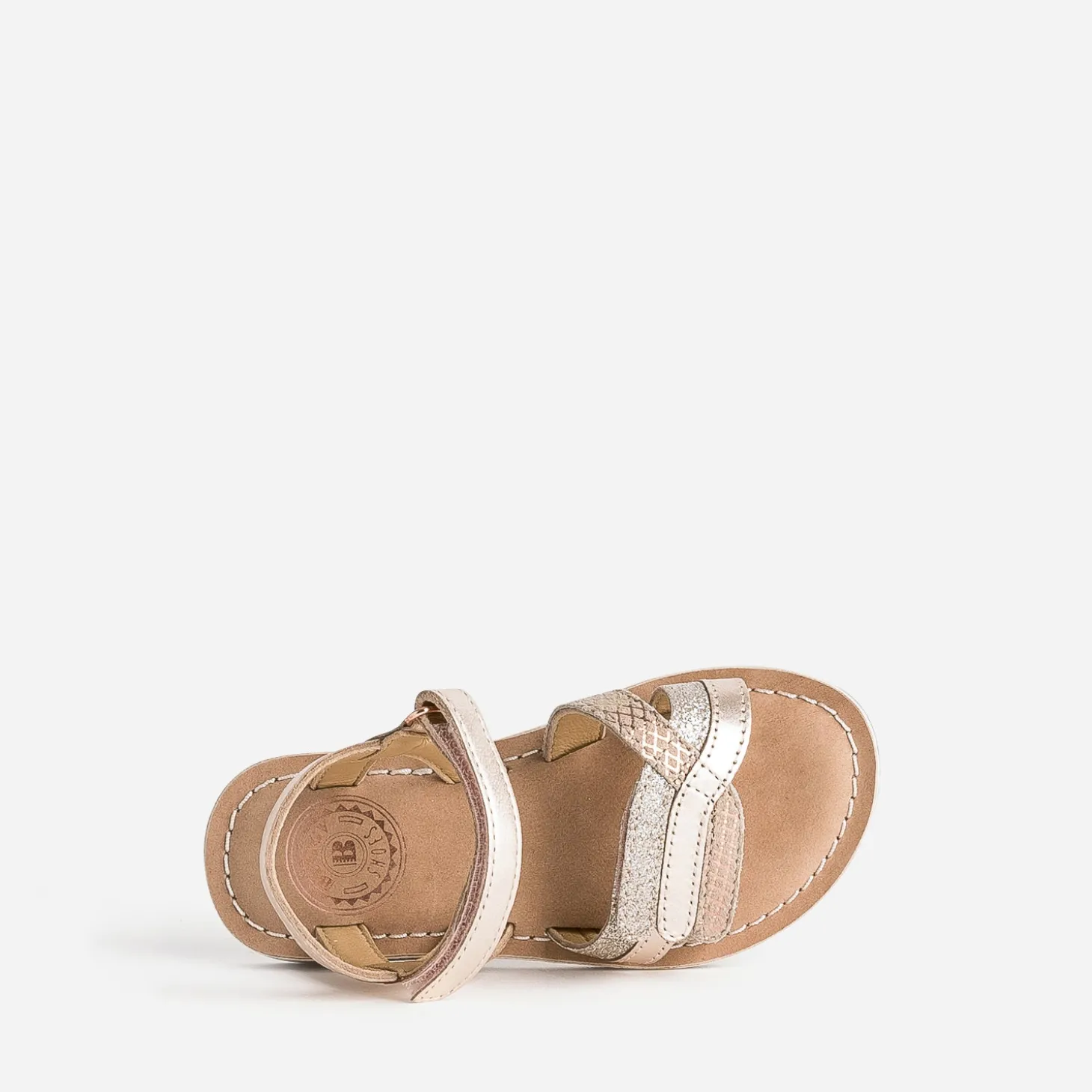 Sandale BUGGY rose cuivré cuir à scratchs
