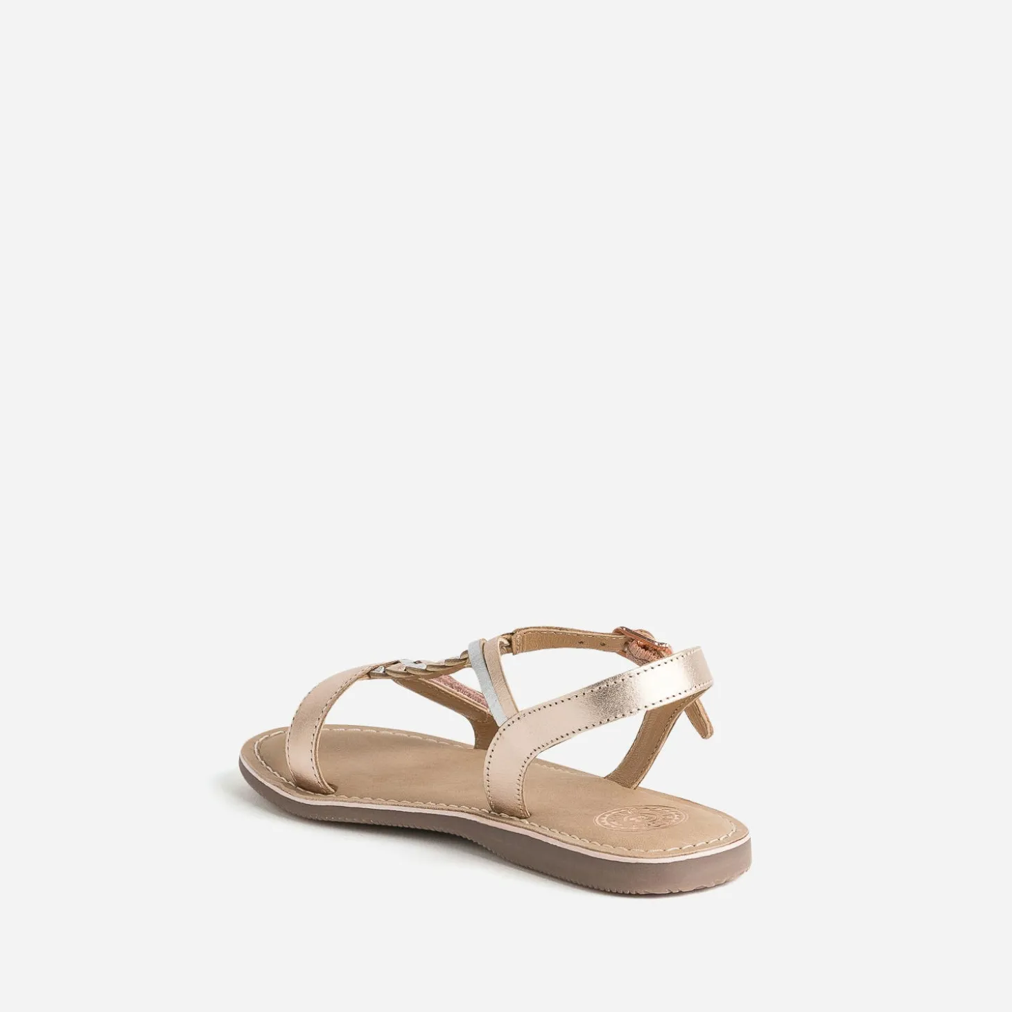 Sandale BUGGY rose cuivré et argenté en cuir