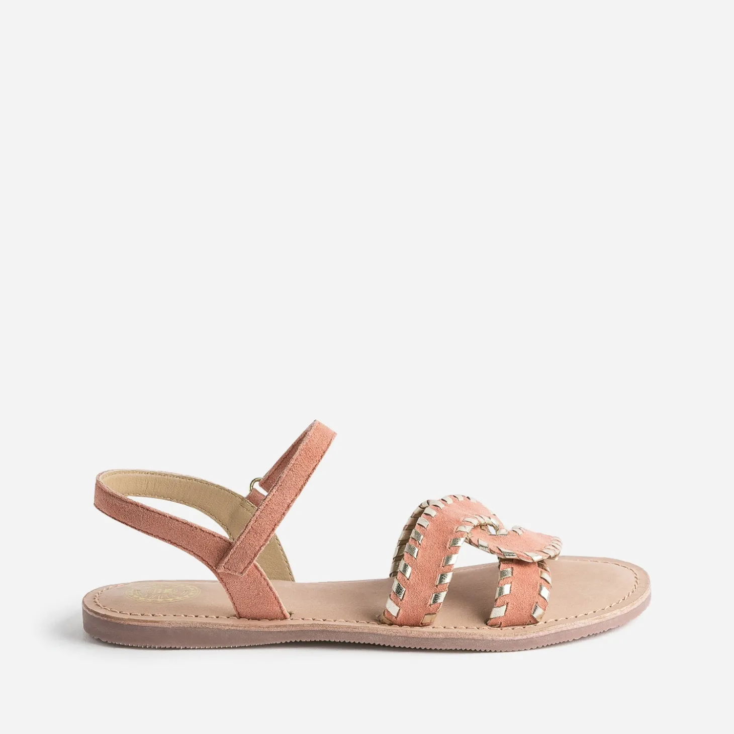 Sandale BUGGY saumon et dorée en cuir velours