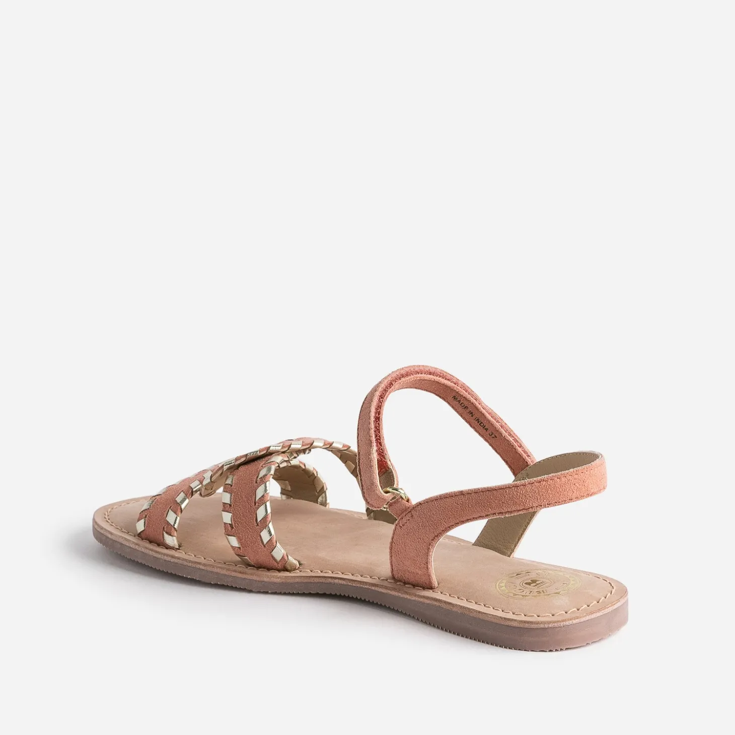 Sandale BUGGY saumon et dorée en cuir velours