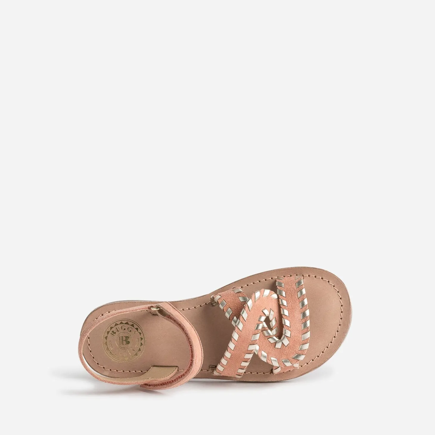 Sandale BUGGY saumon et dorée en cuir velours