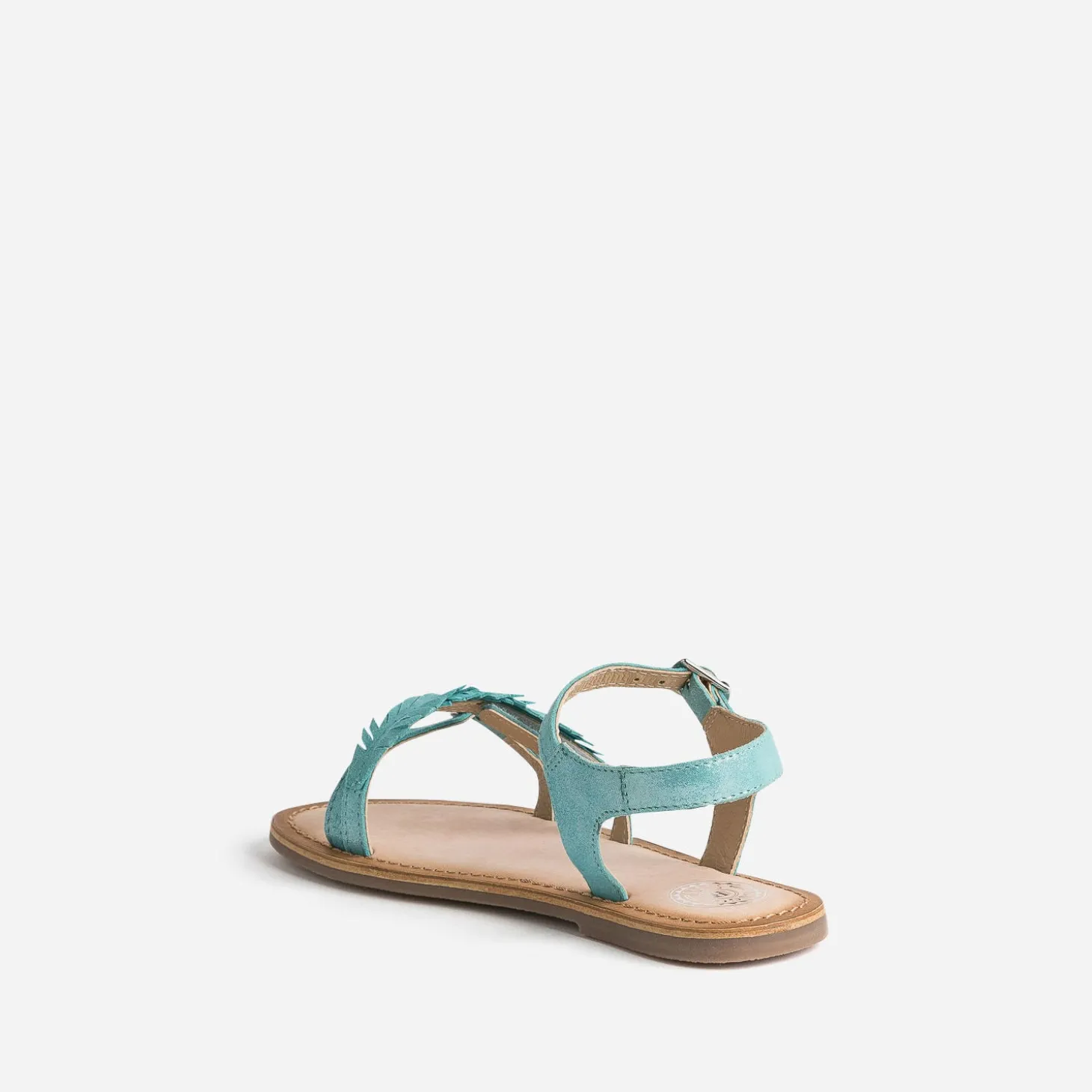 Sandale BUGGY turquoise en cuir velours avec plumes