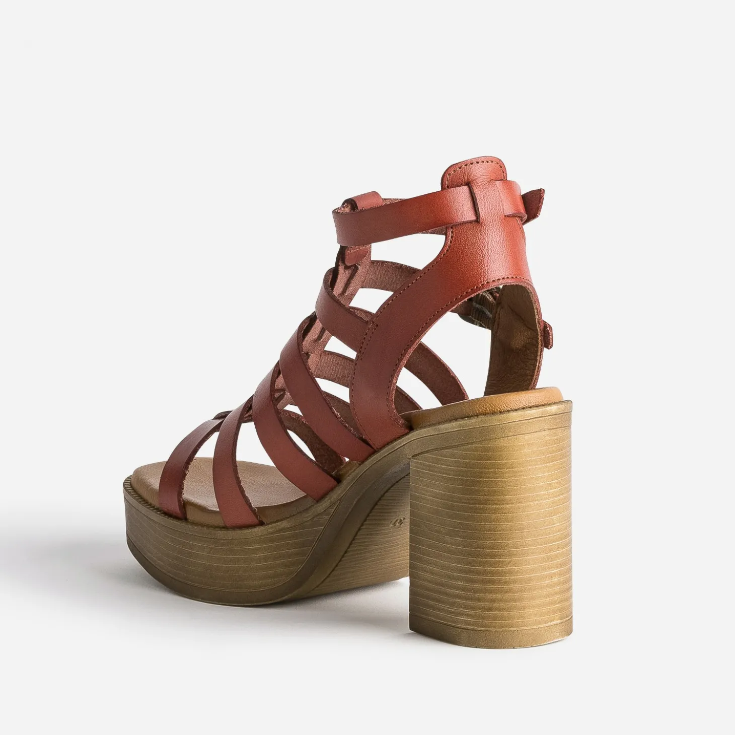 Sandale cage TEXTO brique en cuir