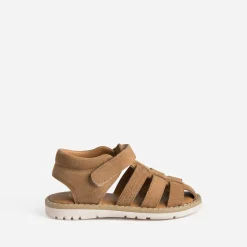 Sandale camel cuir velours