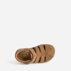 Sandale camel cuir velours