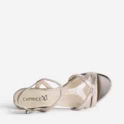 Sandale CAPRICE beige en cuir velours effet python doré