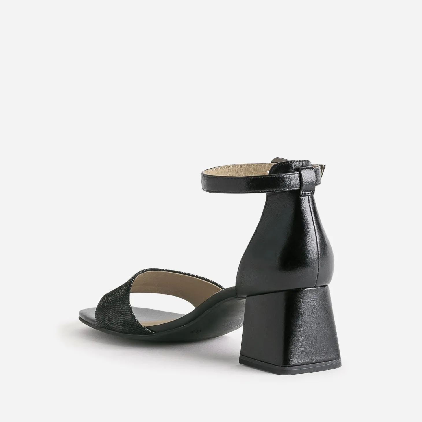 Sandale CAPRICE noire cuir talon flare