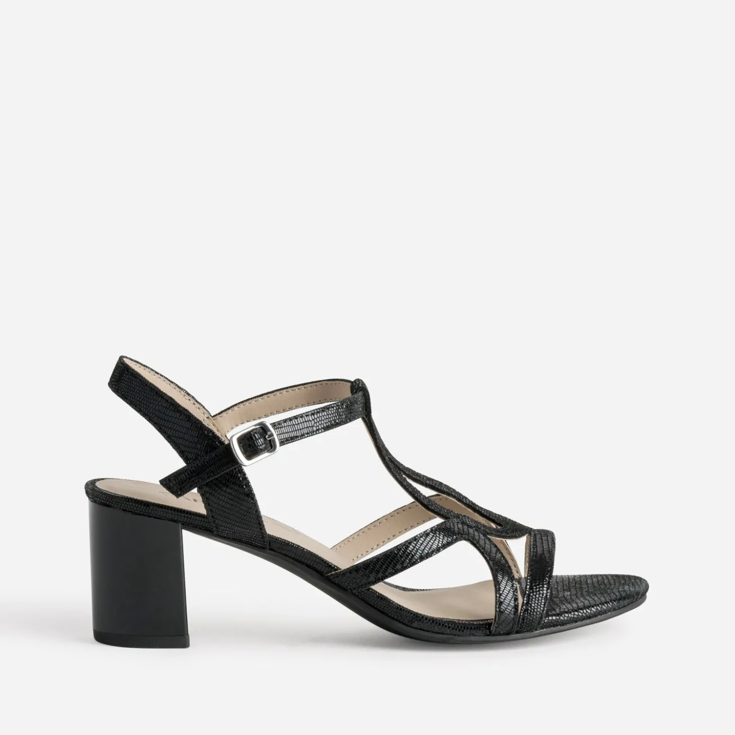 Sandale CAPRICE noire cuir effet python verni