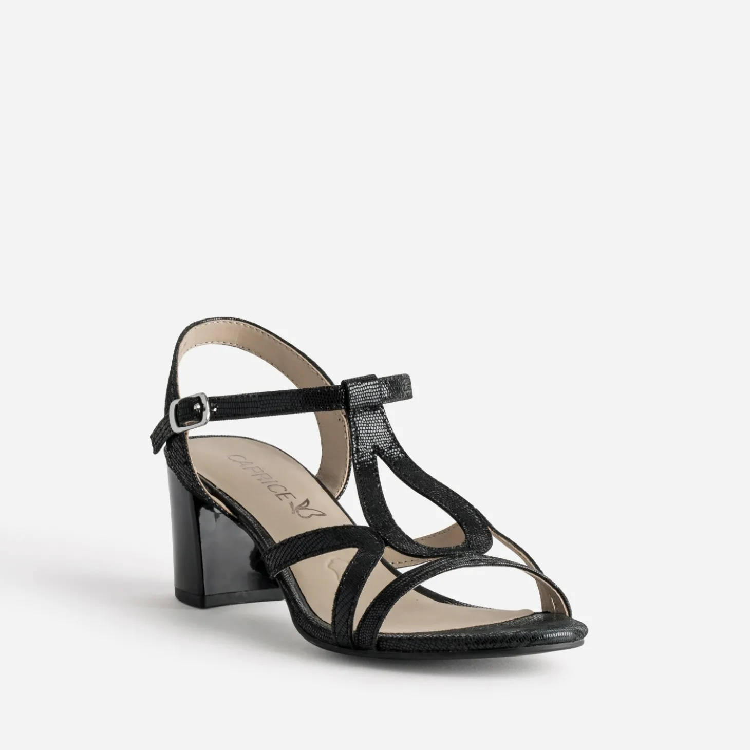 Sandale CAPRICE noire cuir effet python verni