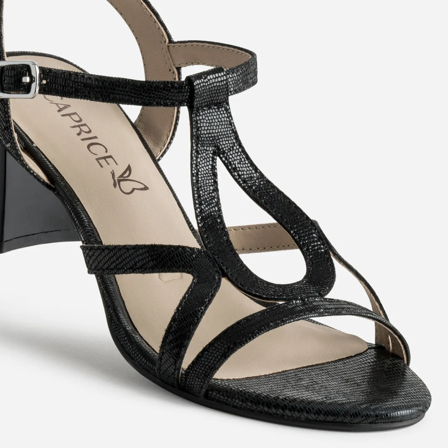 Sandale CAPRICE noire cuir effet python verni