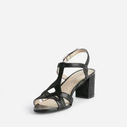 Sandale CAPRICE noire en cuir velours effet python