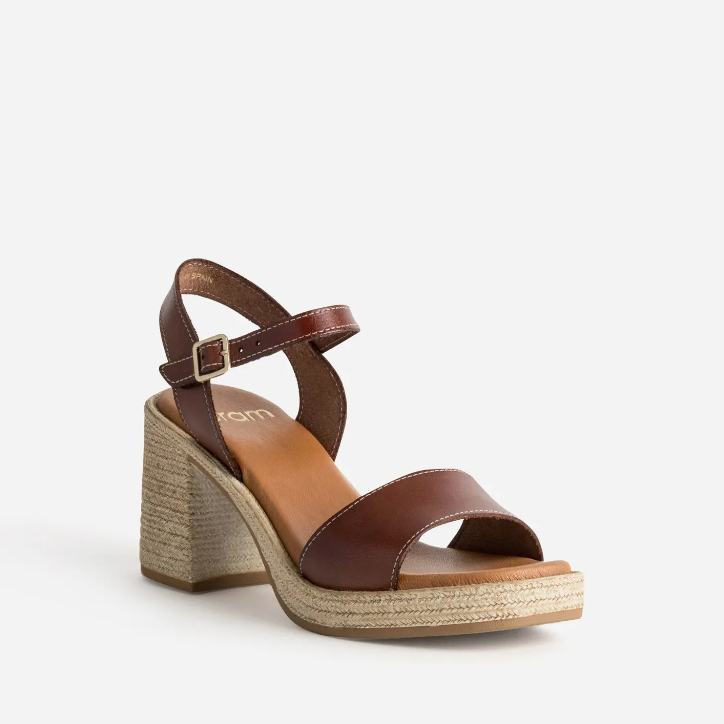 Sandale cognac cuir talon effet corde