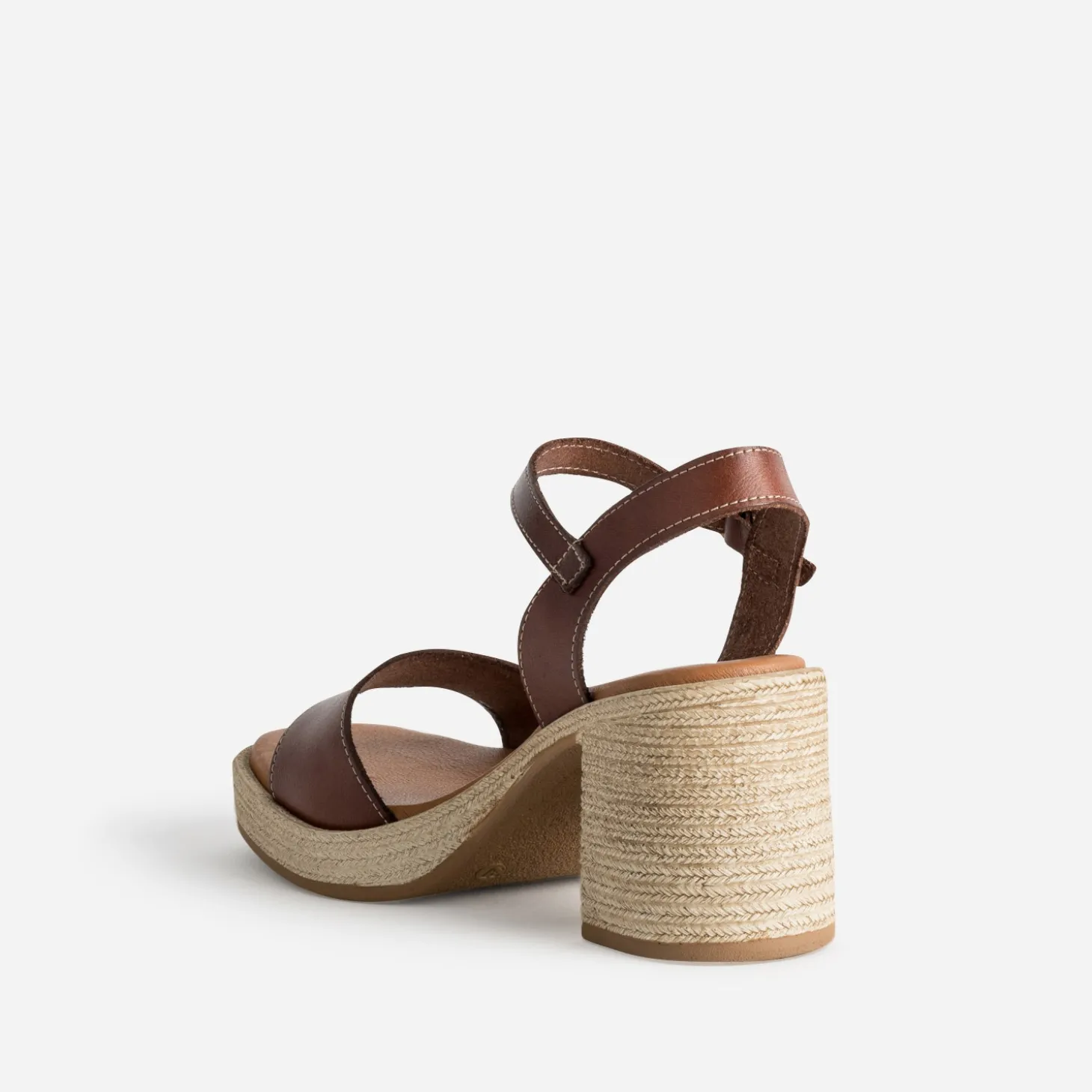 Sandale cognac cuir talon effet corde