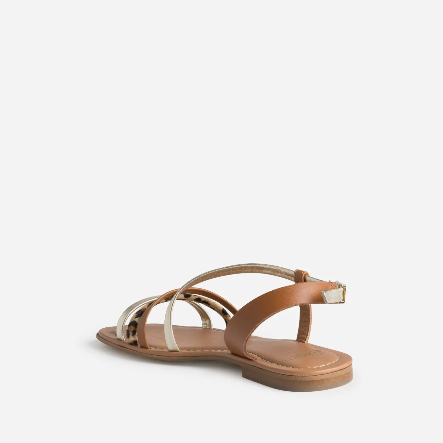 Sandale cognac, doré, motif léopard cuir